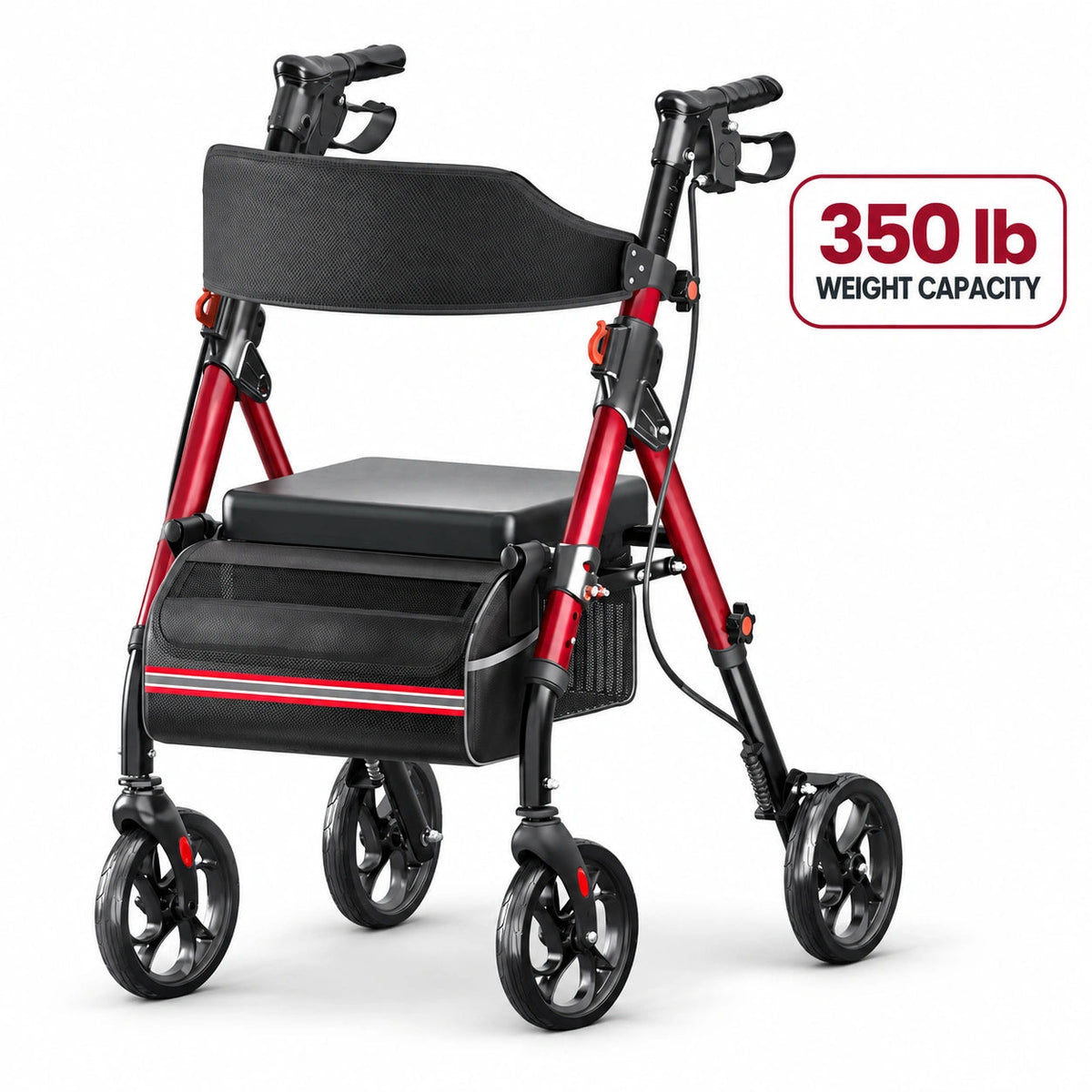 Folding Heavy-Duty Rollator with Dual Storage Bags, 350 lb Support