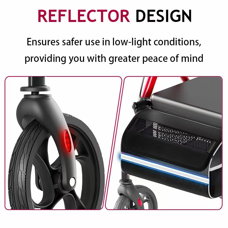 stable rollator with reflector design