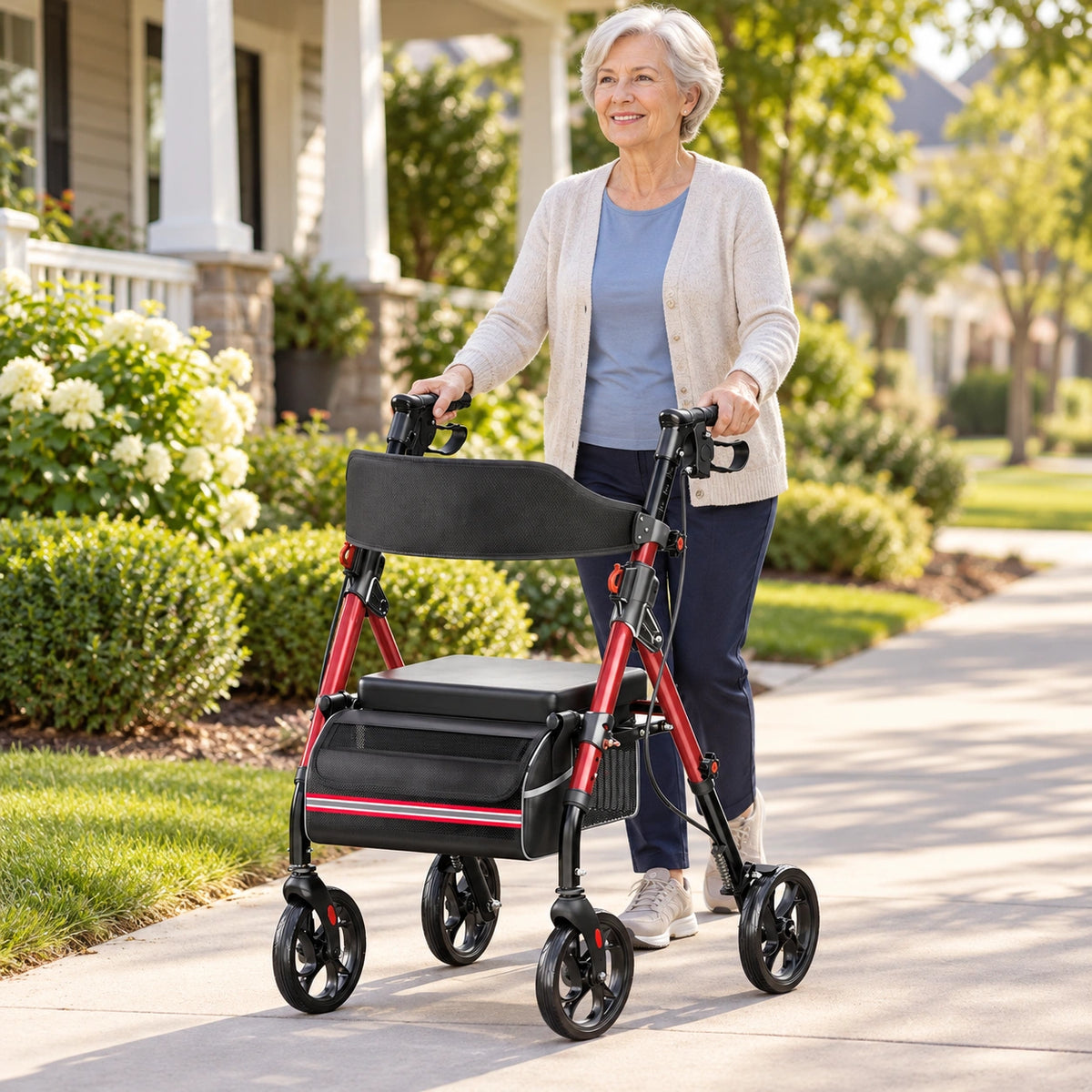Folding Heavy-Duty Rollator with Dual Storage Bags, 350 lb Support