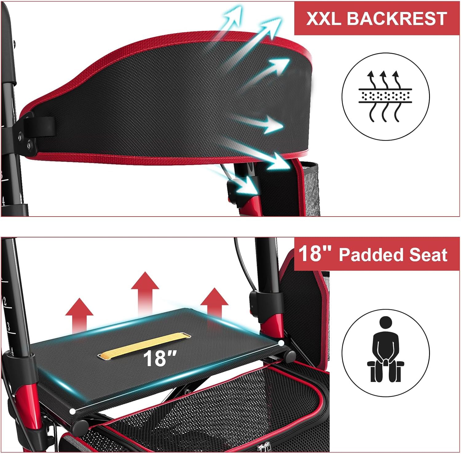 rollator with seat safty