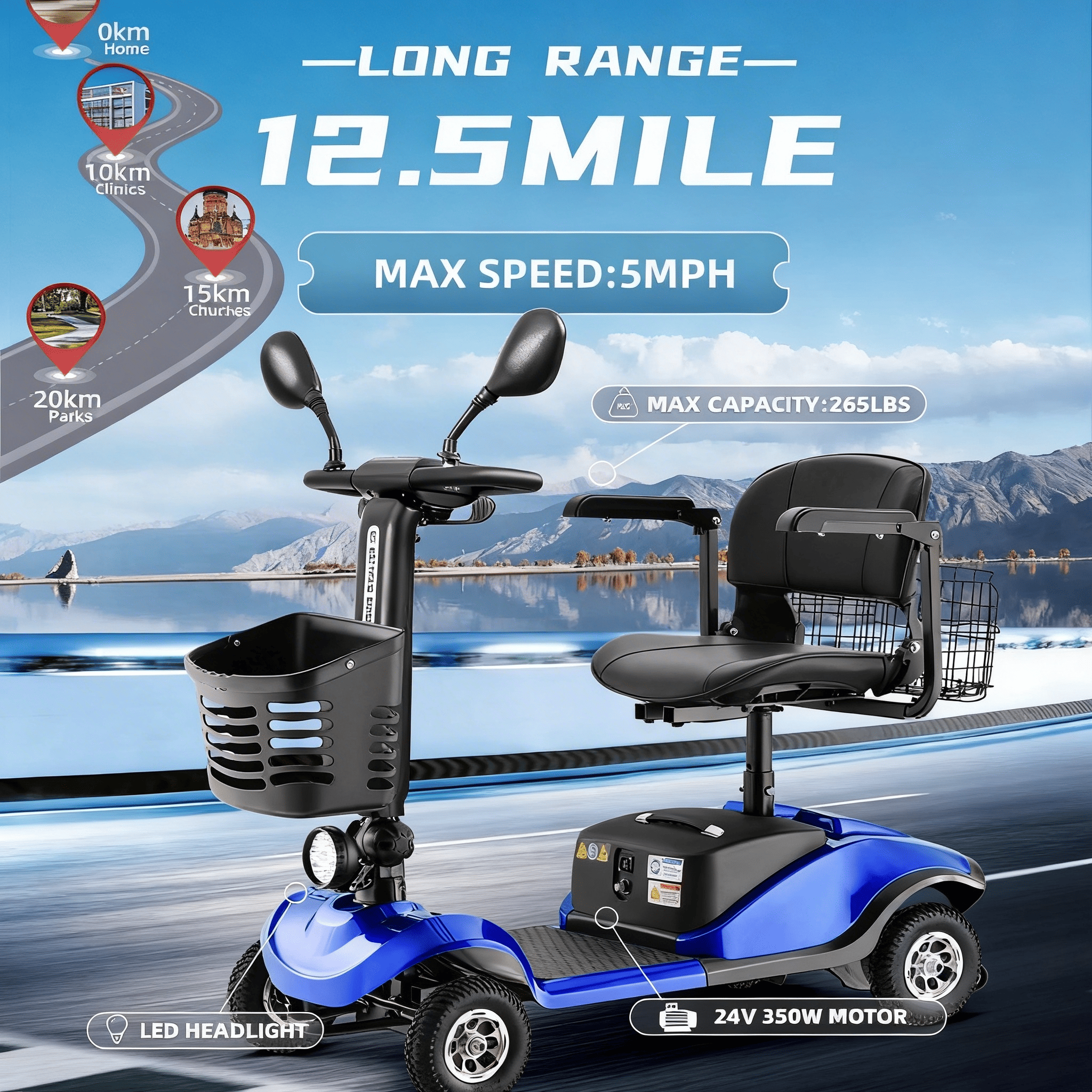 Folding Mobility Scooter for Adults Portable Travel Mobility Scooter for Seniors