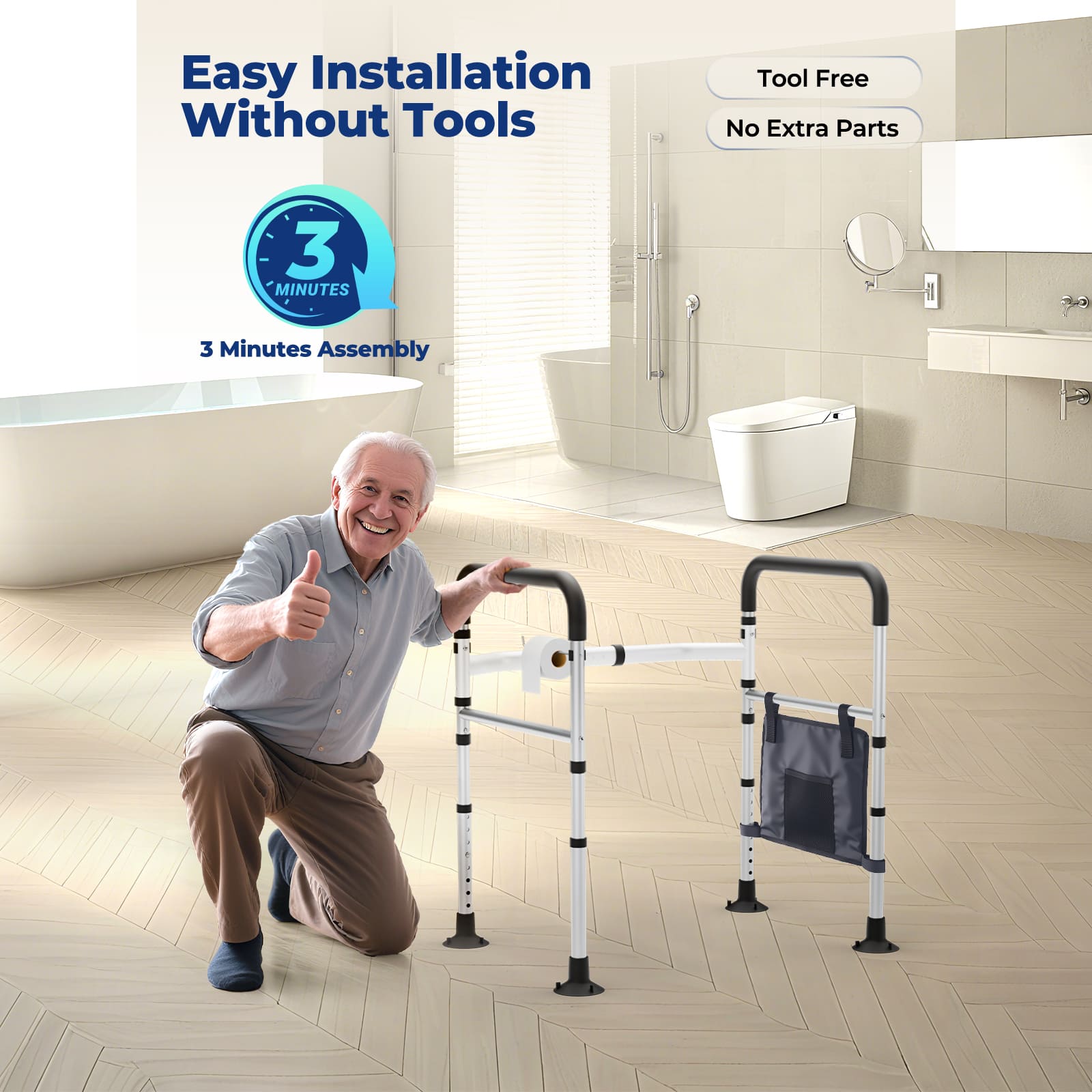 WHLICKS Toilet Safety Rails for Seniors – Adjustable, Foldable, Supports 350 lbs