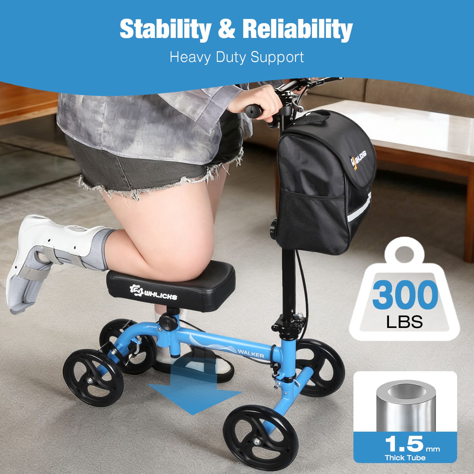 WHLICKS Foldable Knee Scooter for Foot Surgery & Ankle Injury Recovery – Steerable Crutch Alternative with Basket