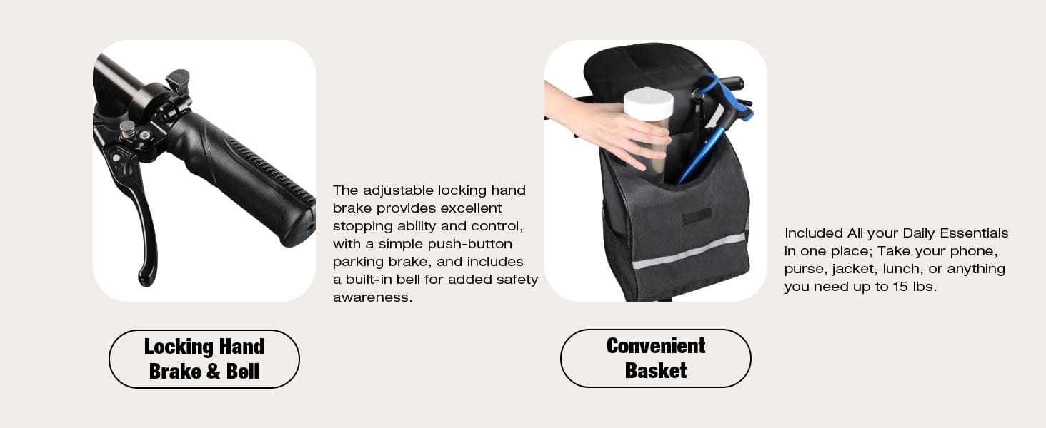 knee scooter basket and hand brake