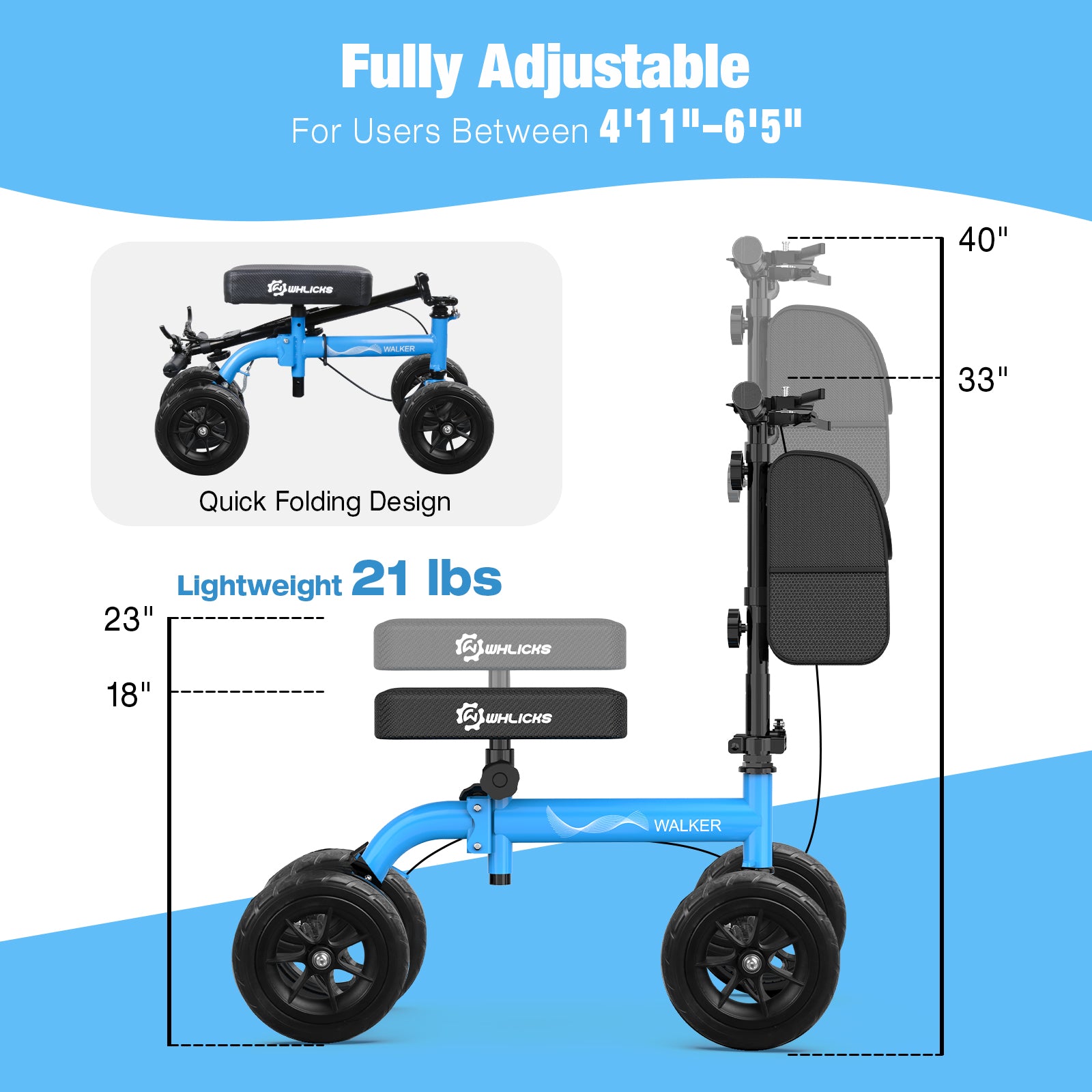 All Terrain Knee Scooter for Adults – Foldable Knee Walker for Foot & Ankle Injury Recovery
