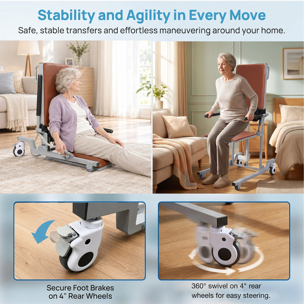 Electric Floor Lift Chair, Height-Adjustable Patient Transfer Chair, 330 lb