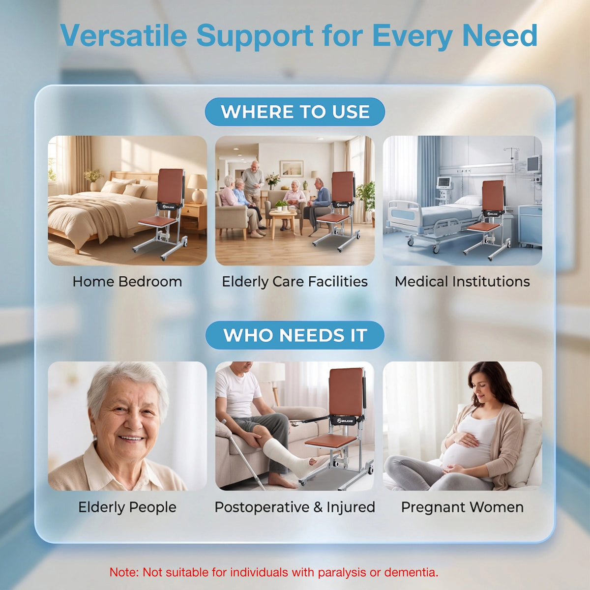 Electric Floor Lift Chair, Height-Adjustable Patient Transfer Chair, 330 lb