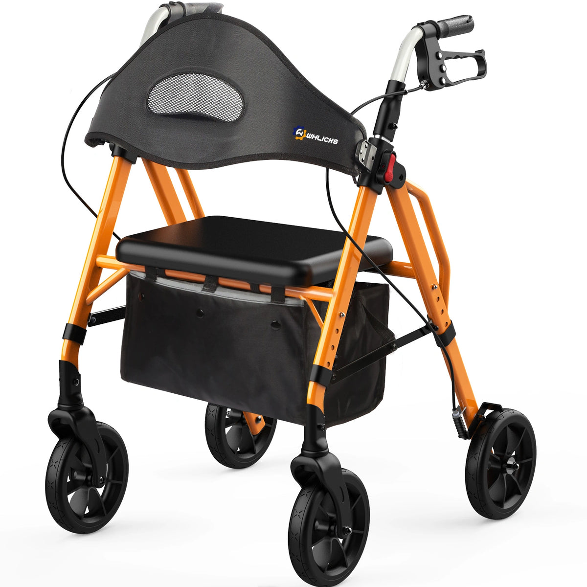 Foldable Rollator Walker with Seat, 8" Wheels & 350 lb Capacity