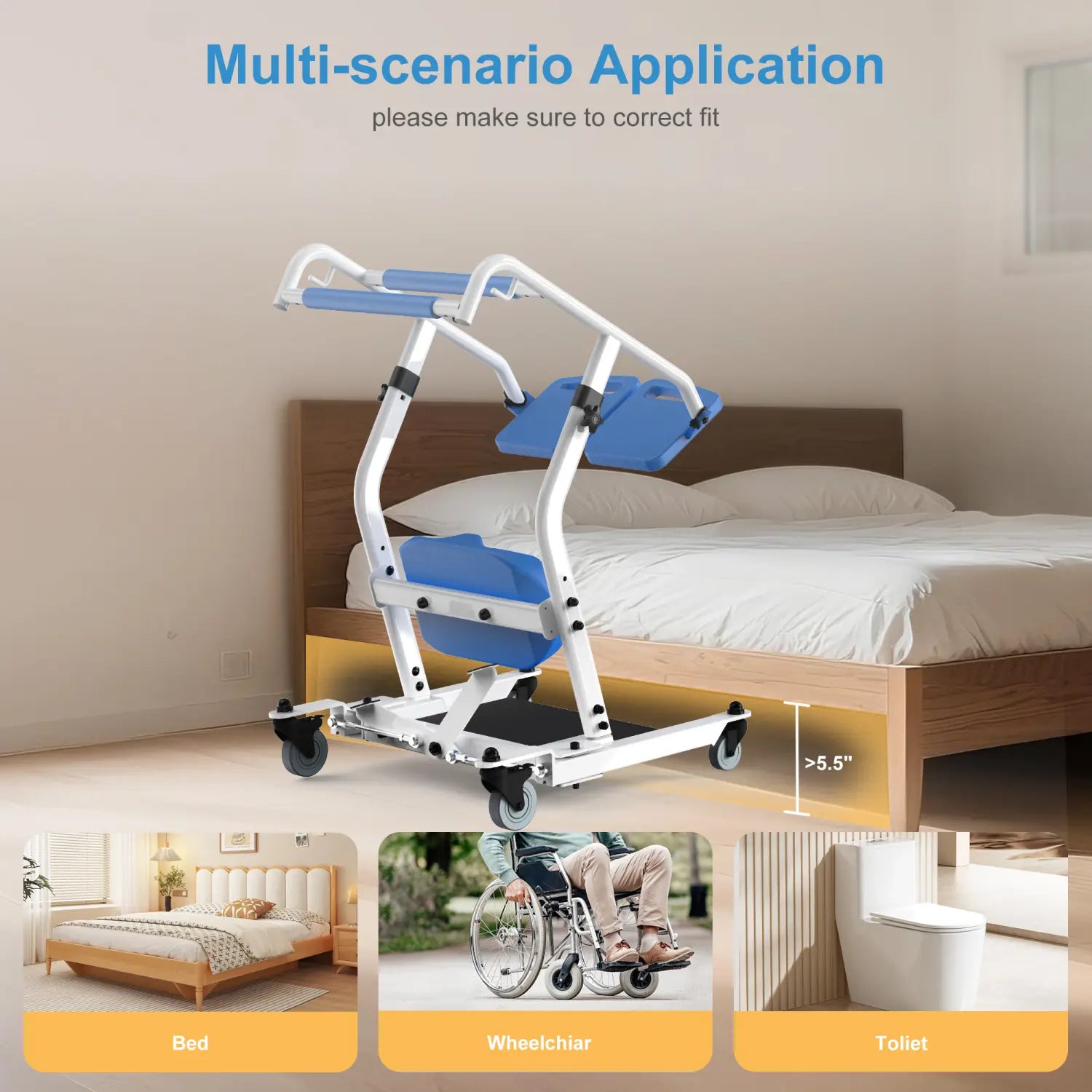 Heavy-Duty Sit-to-Stand Transfer Lift with Adjustable Base