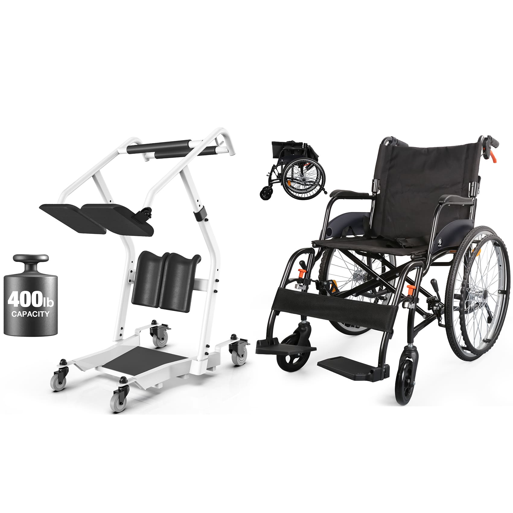 WHLICKS Sit-to-Stand Lift & Premium Manual Wheelchair Bundle