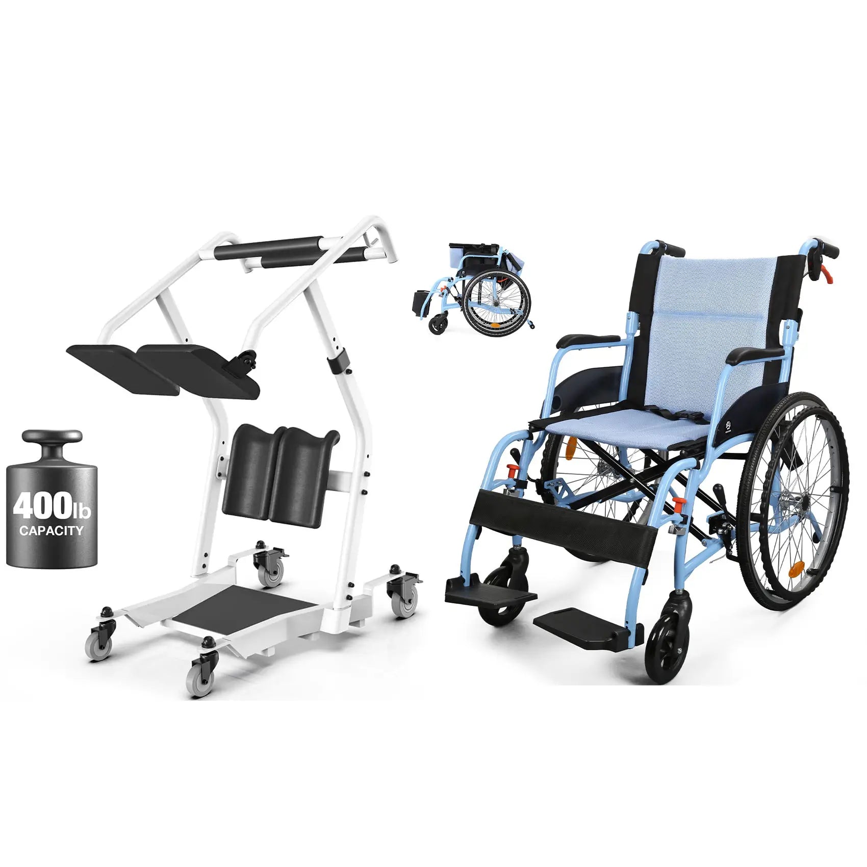 WHLICKS Steh- und Umsetzhilfe & Premium manueller Rollstuhl Bundle