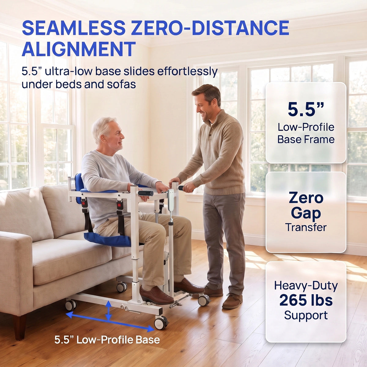 Electric Transfer Lift Chair with Remote Height Control-Padded & Adjustable