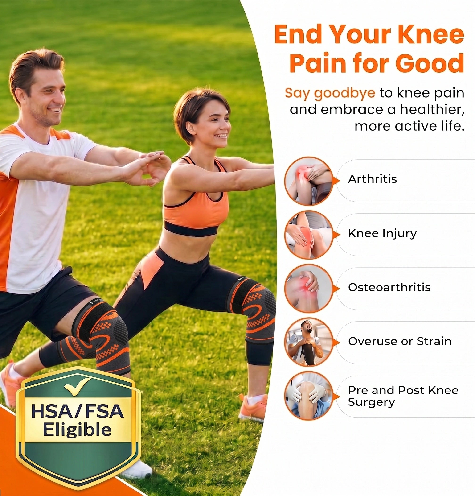Knee Braces for Women & Men with Compression Straps