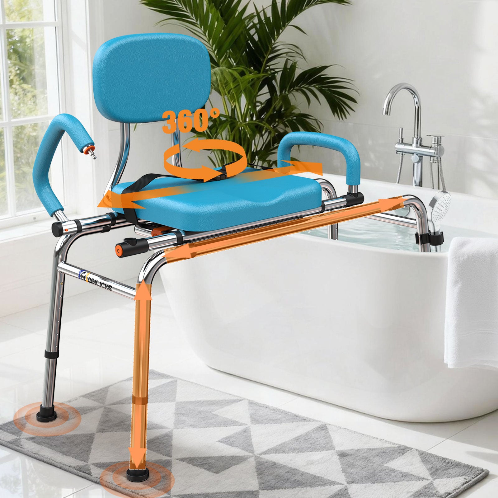 Sliding Swivel Shower Chair – 360° Rotation, Adjustable, 450 lb