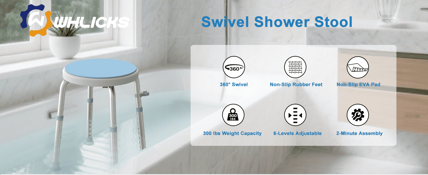 360 Swivel shower stool with WHLICKS