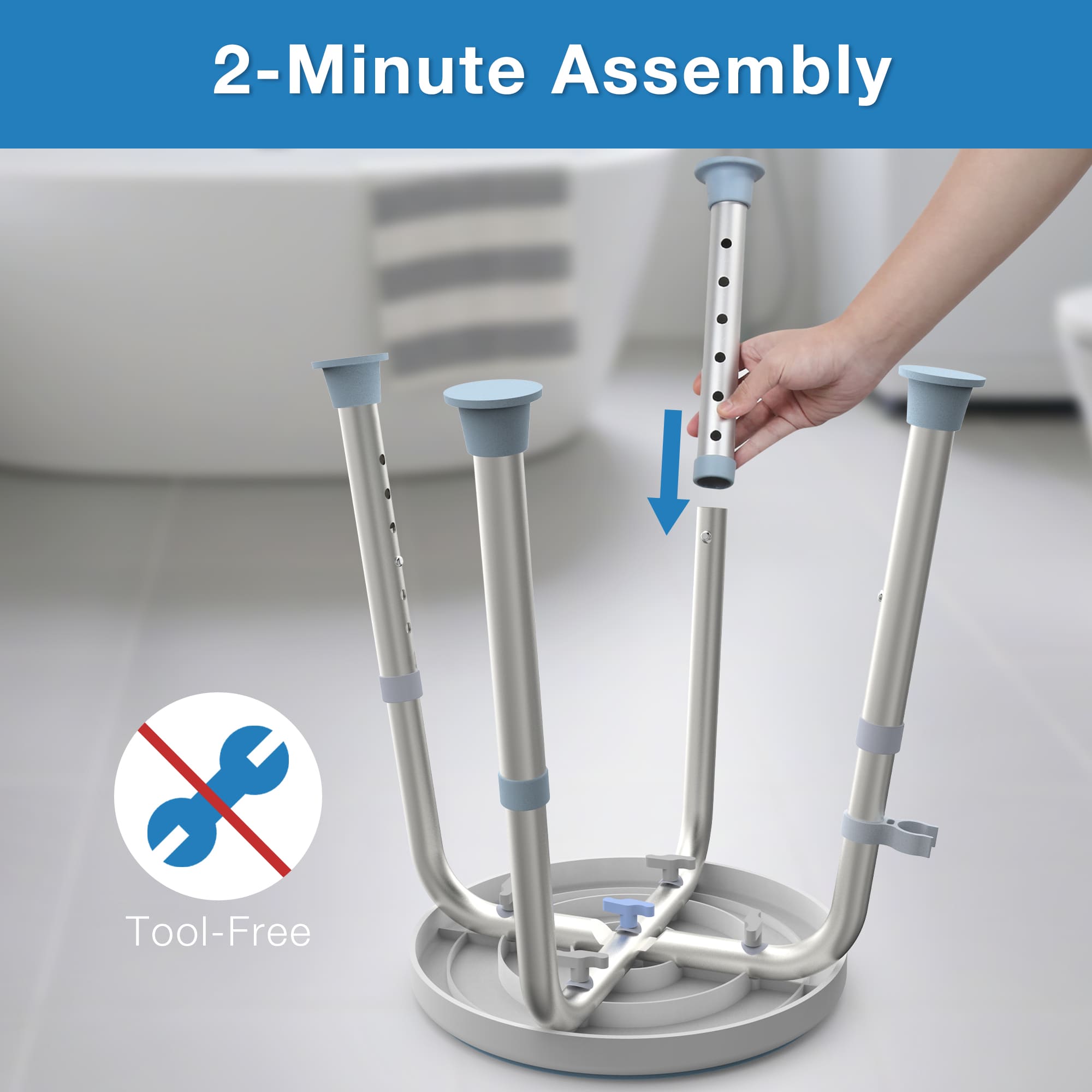 Whlicks Shower Chair is 2-Minute Assembly and Tool-Free.