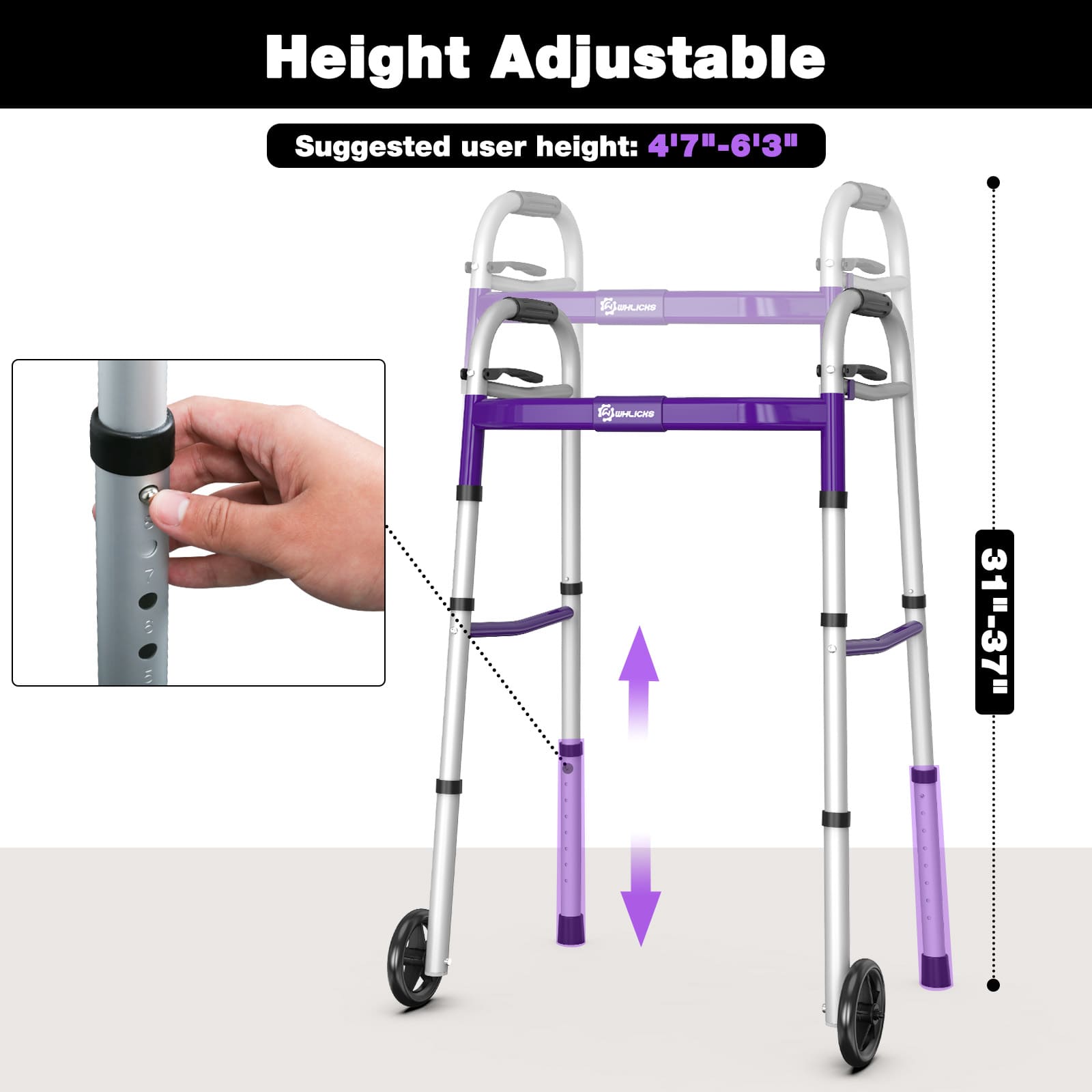 Narrow Folding Walker with Wheels – Lightweight Adjustable Aluminum Walker for Seniors & Disabled