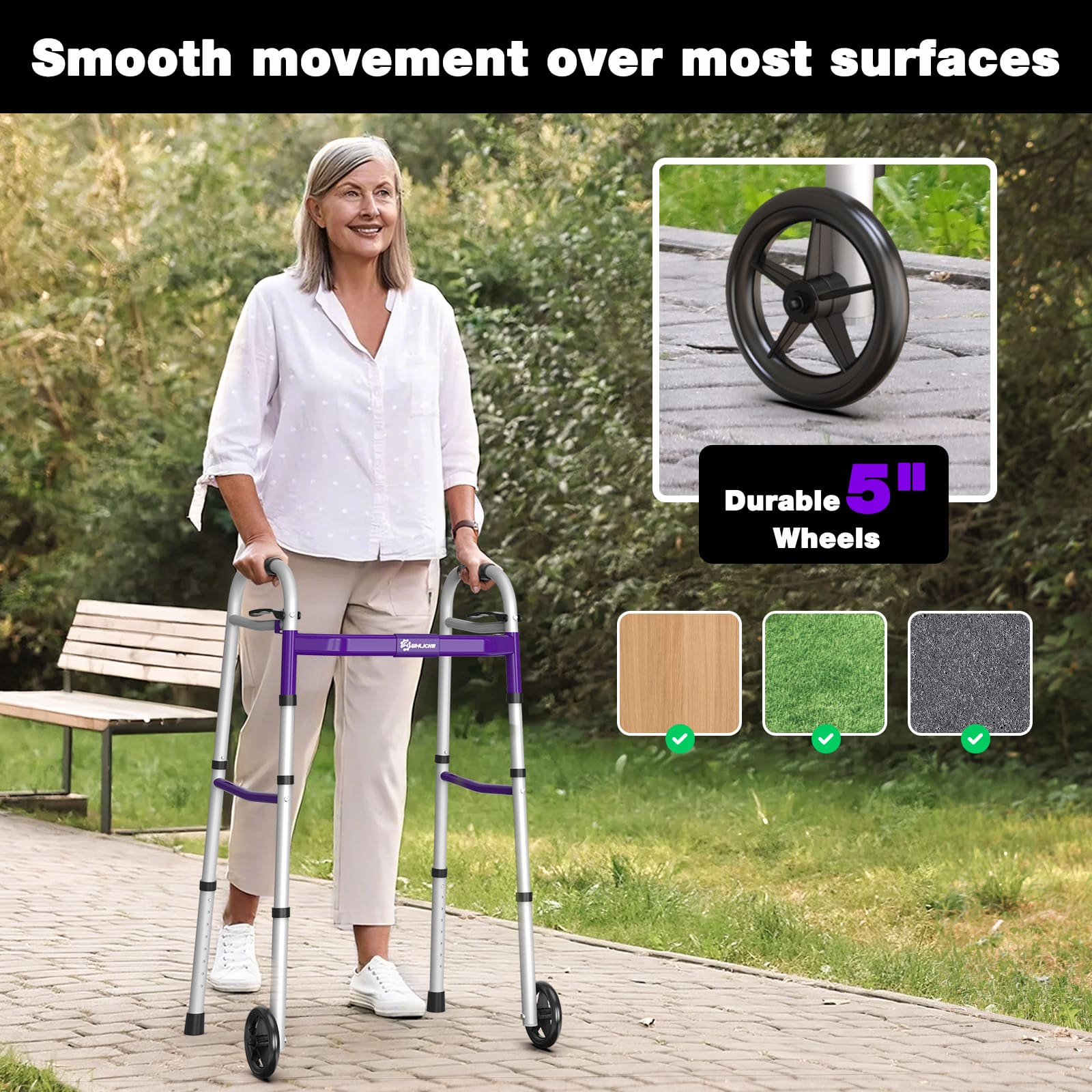 Narrow Folding Walker with Wheels – Lightweight Adjustable Aluminum Walker for Seniors & Disabled