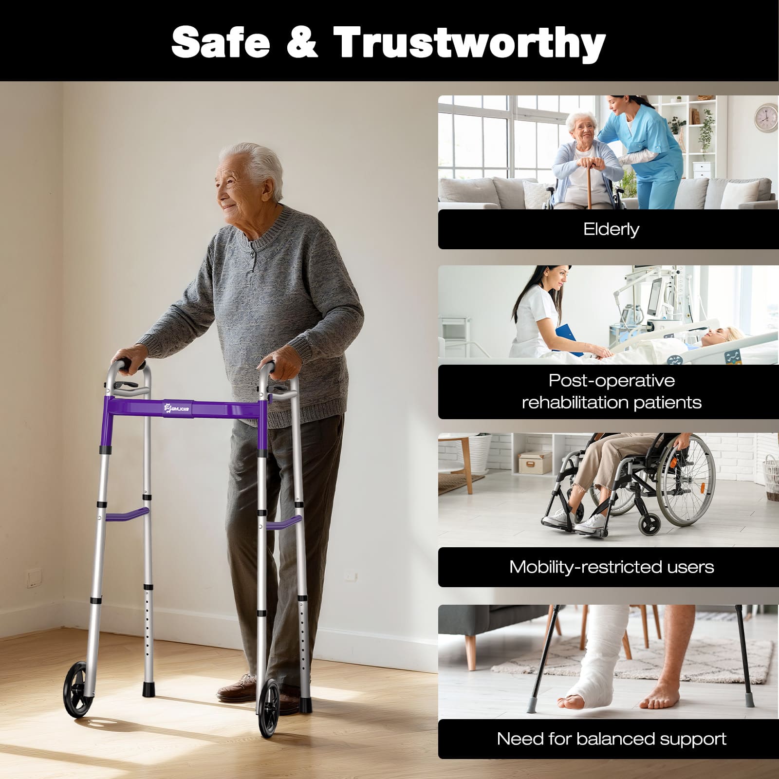 Narrow Folding Walker with Wheels – Lightweight Adjustable Aluminum Walker for Seniors & Disabled