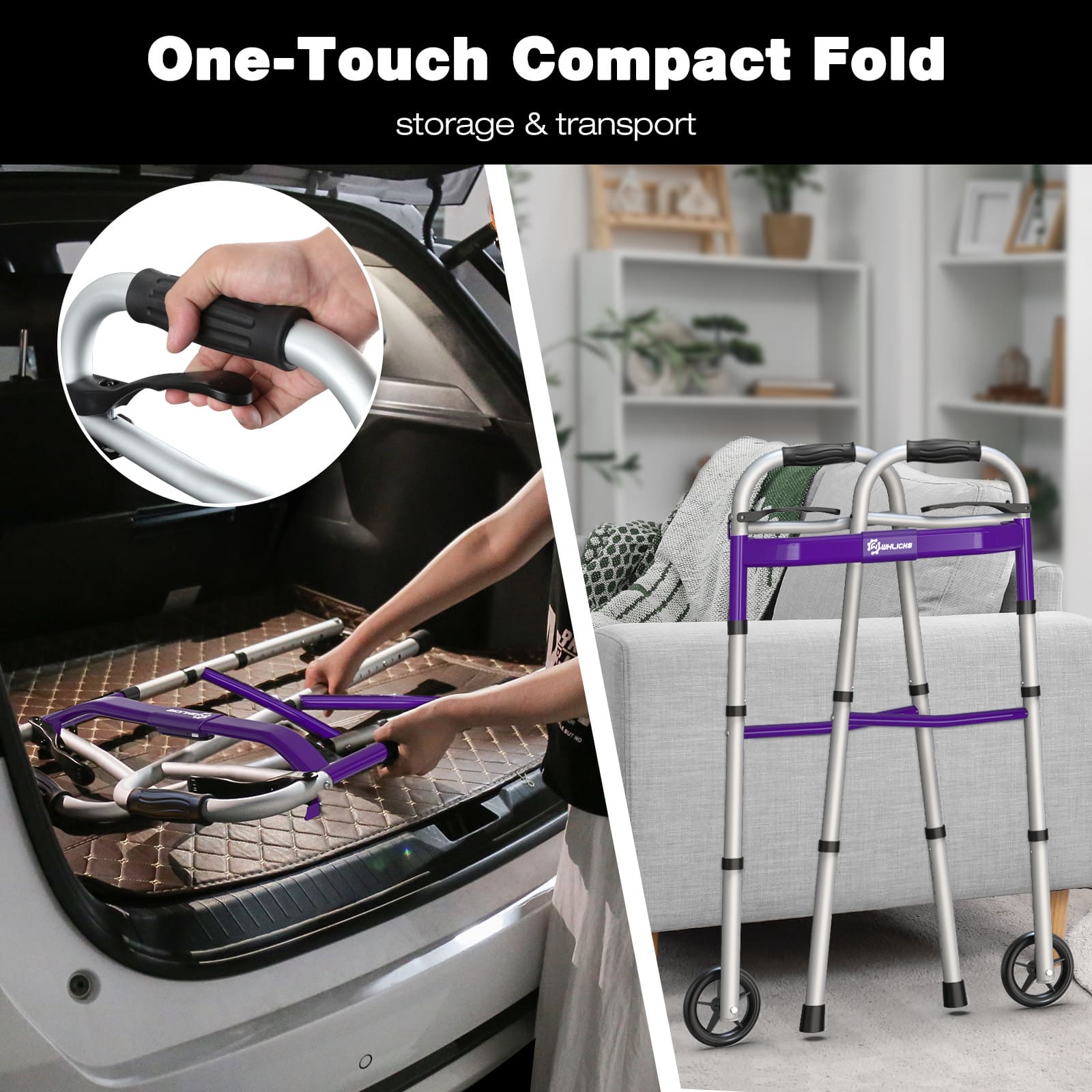 Narrow Folding Walker with Wheels – Lightweight Adjustable Aluminum Walker for Seniors & Disabled