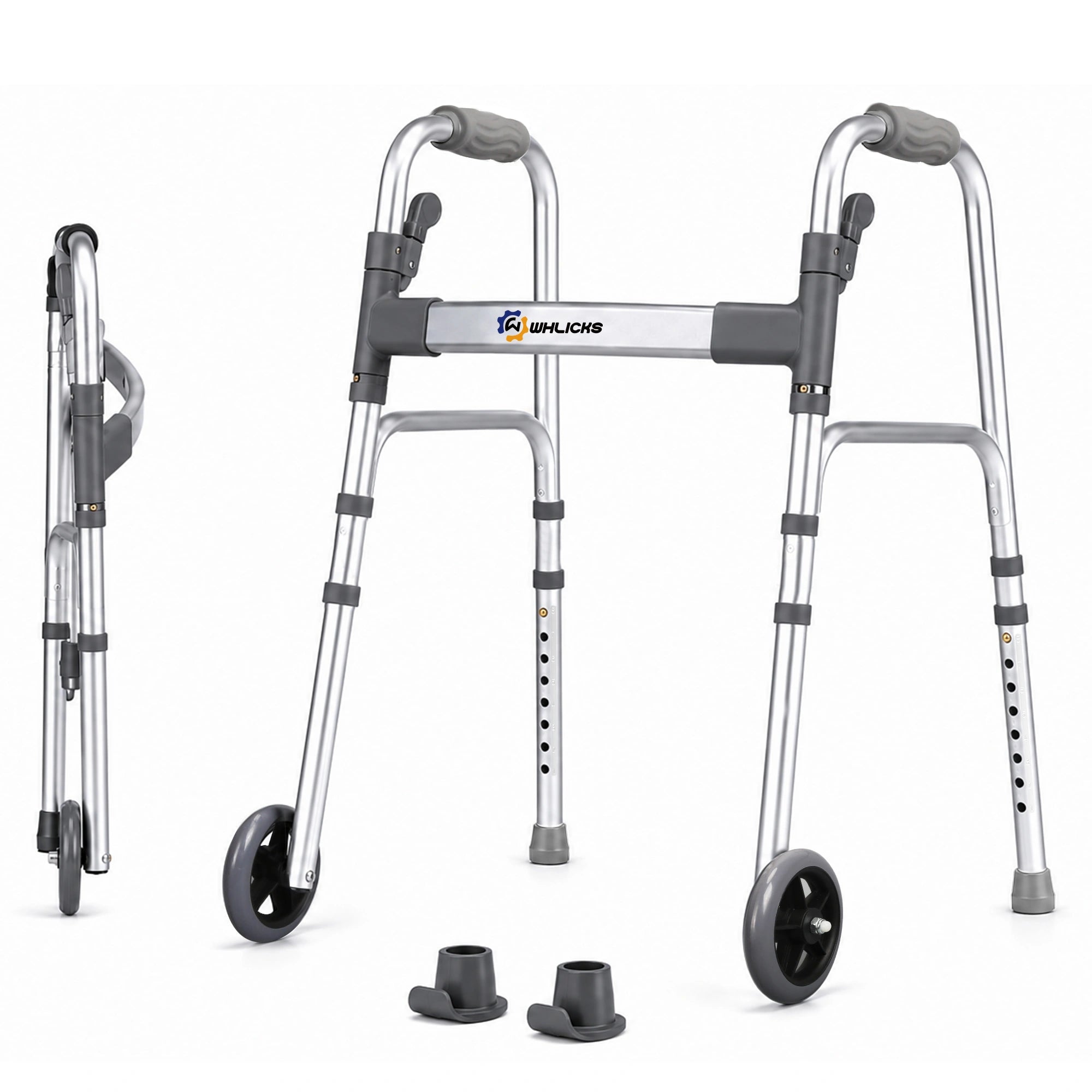 Lightweight Folding Walker for Seniors with Wheels & Adjustable Height