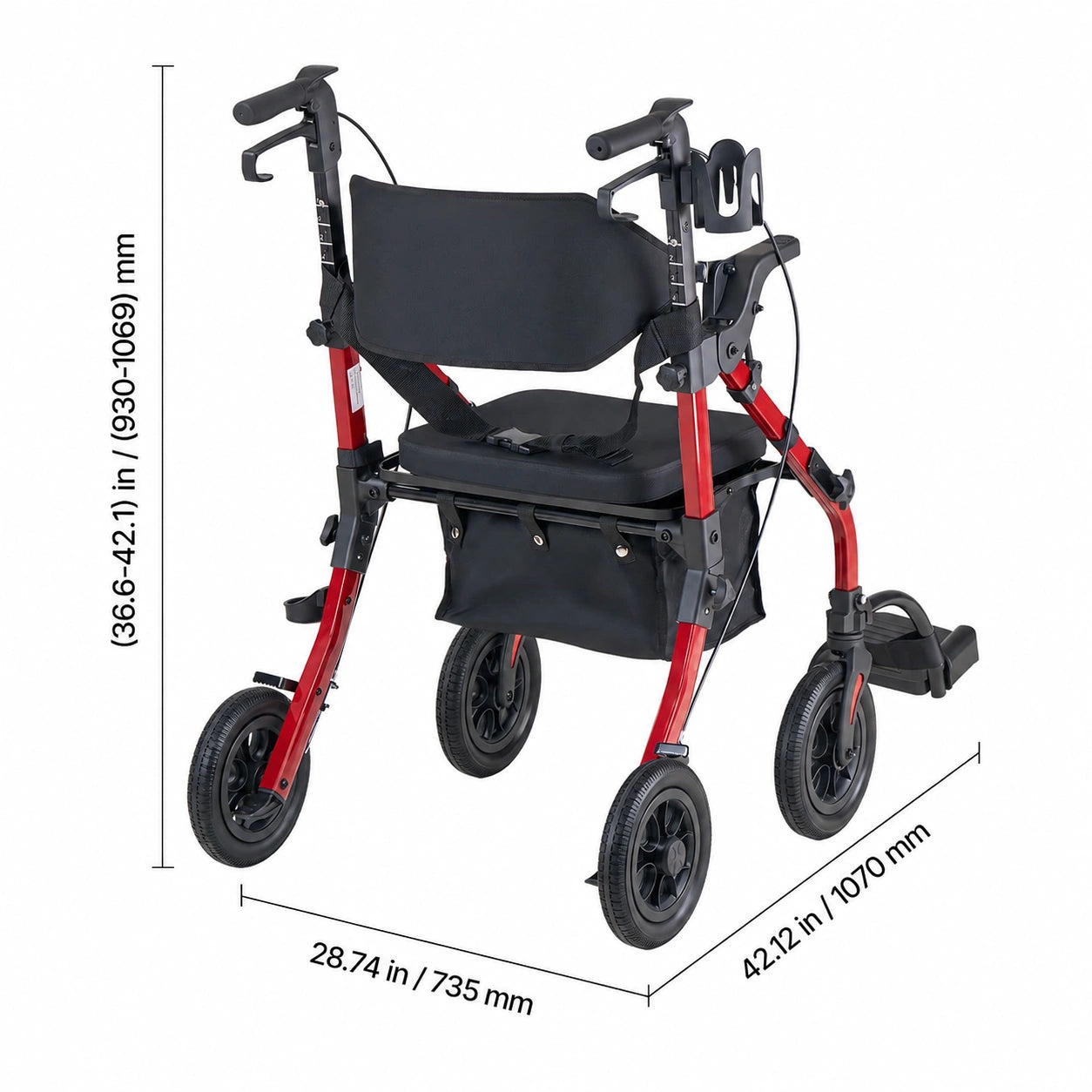All-Terrain Upright Rollator Walker & 2-in-1 Transport Chair Combo for Seniors