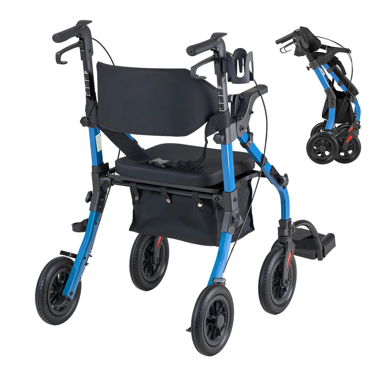 Lightweight 2-in-1 Rollator Walker & Transport Chair