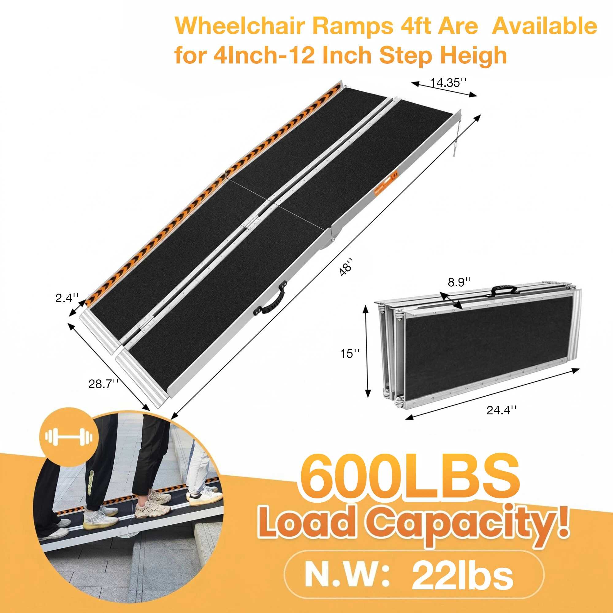 Portable 4-10FT Aluminum Ramp for Wheelchairs & Mobility Scooters