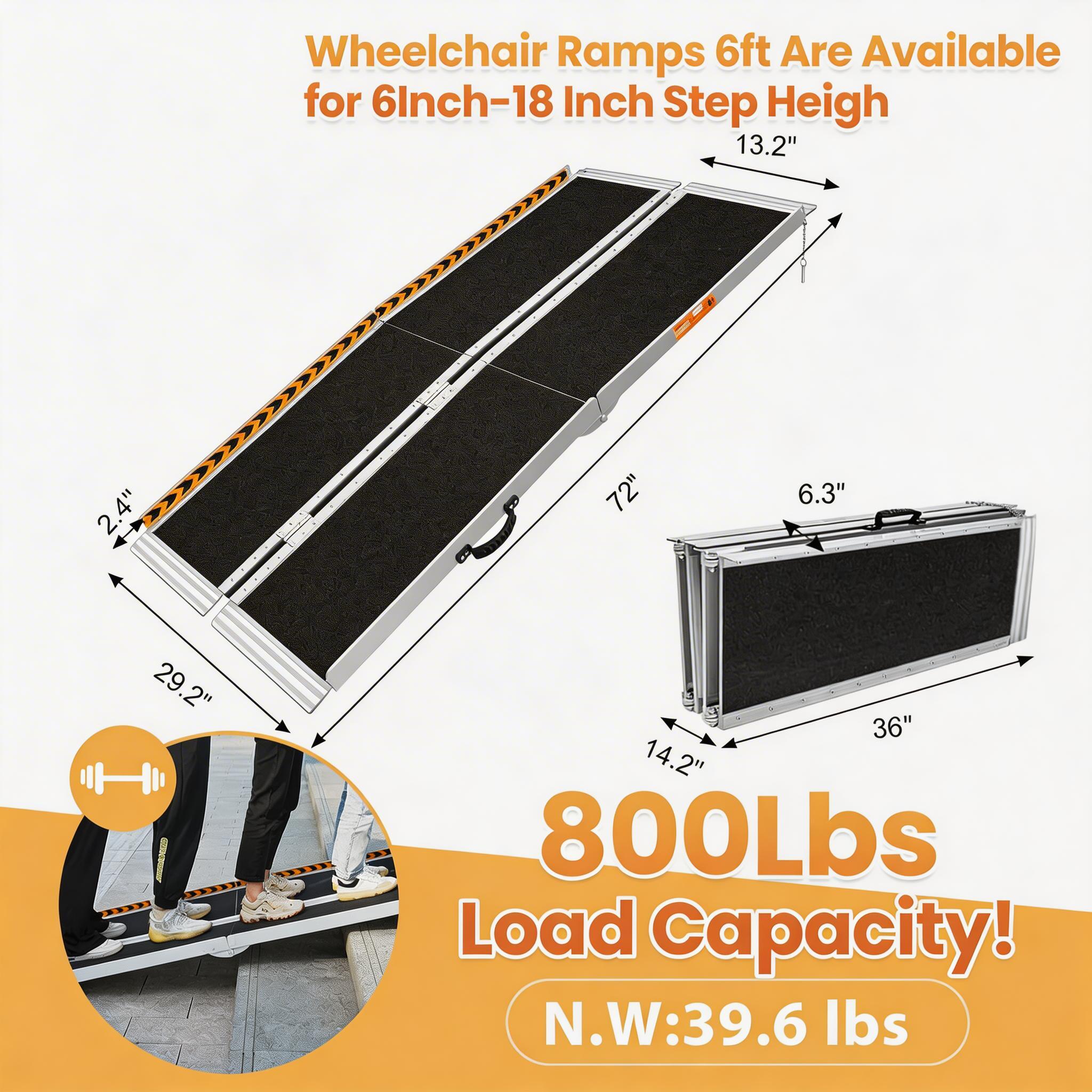 Portable 6-10FT Aluminum Ramp for Wheelchairs & Mobility Scooters