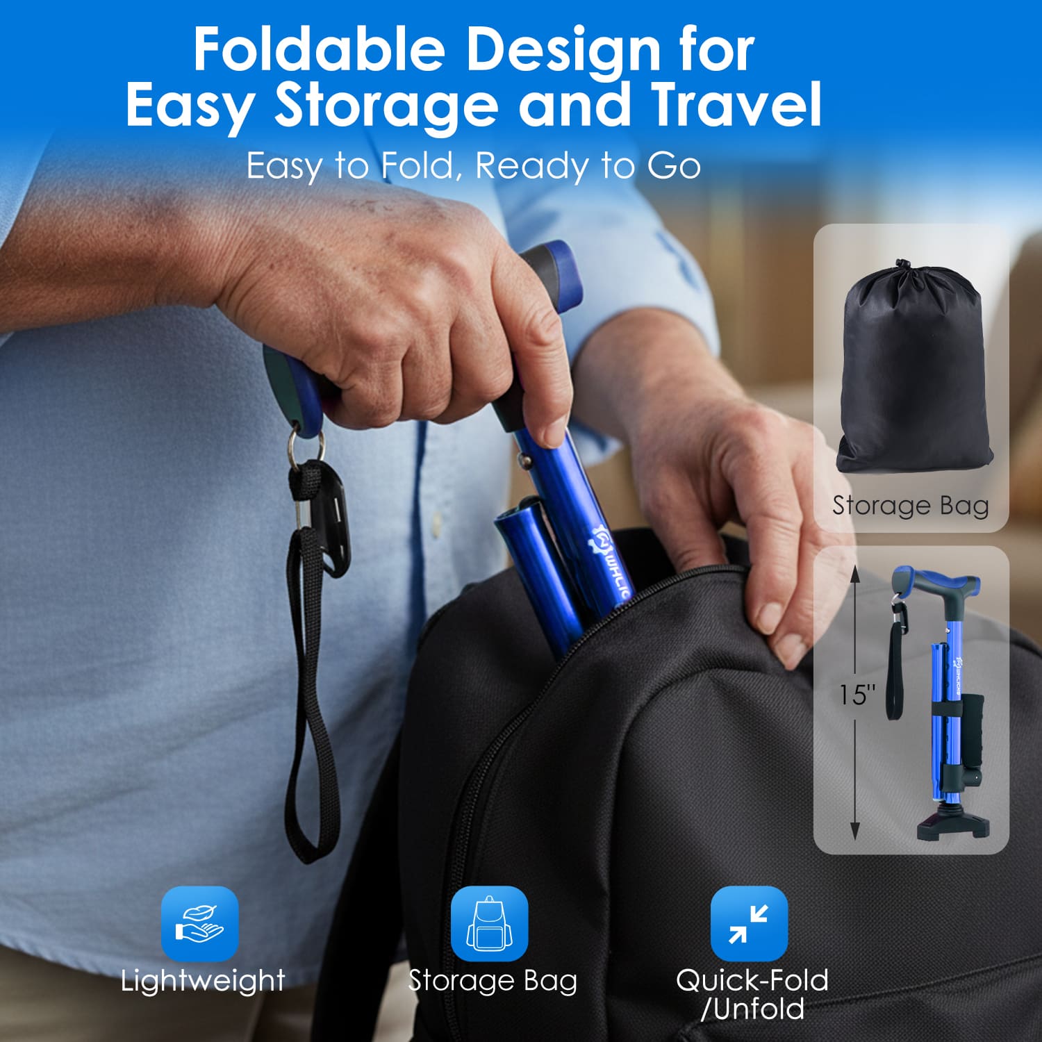 Assist Handle Walking Cane – Foldable, Stylish, 3 Colors for Everyone