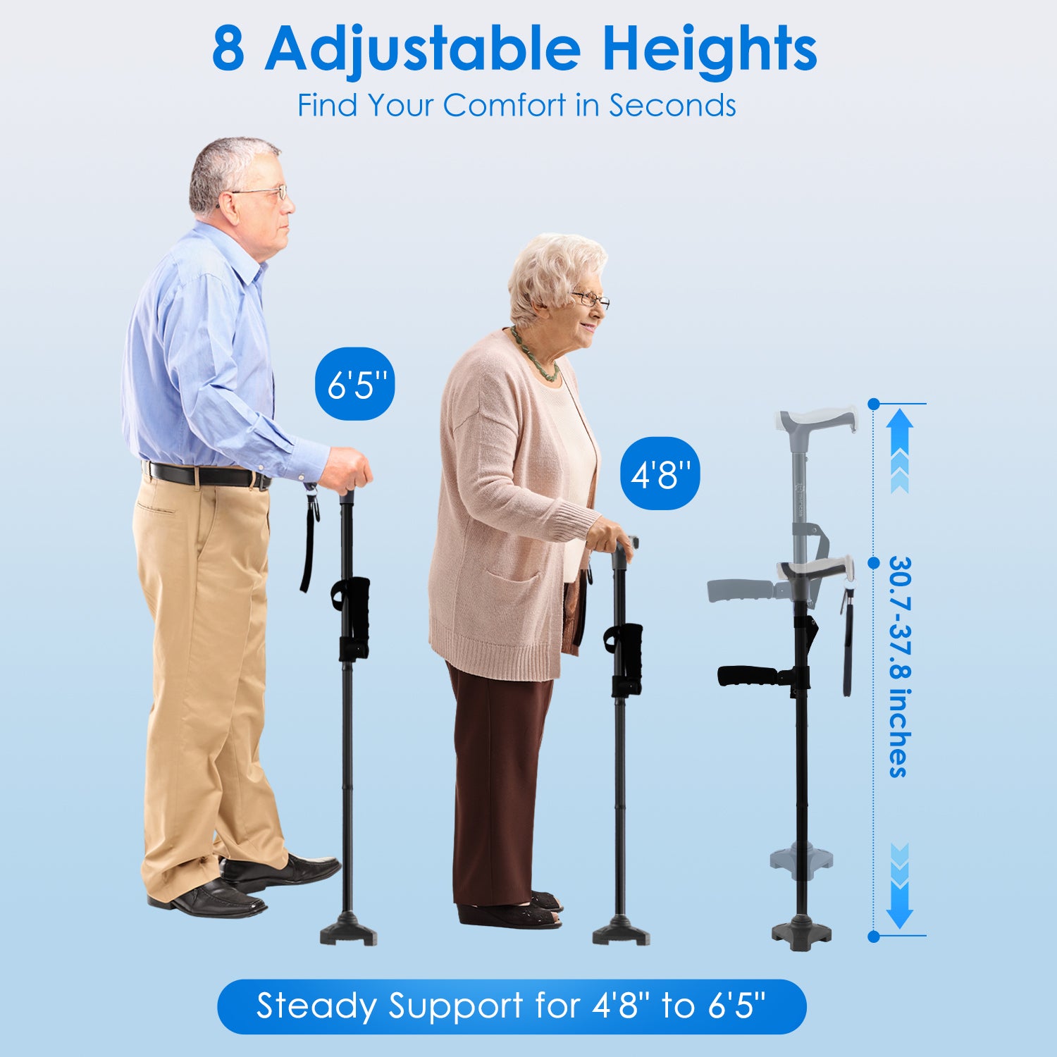 Two people using adjustable height walking sticks#color_black
