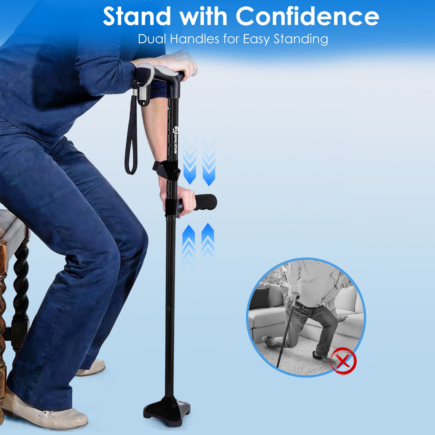 Person using a standing aid with dual handles#color_black