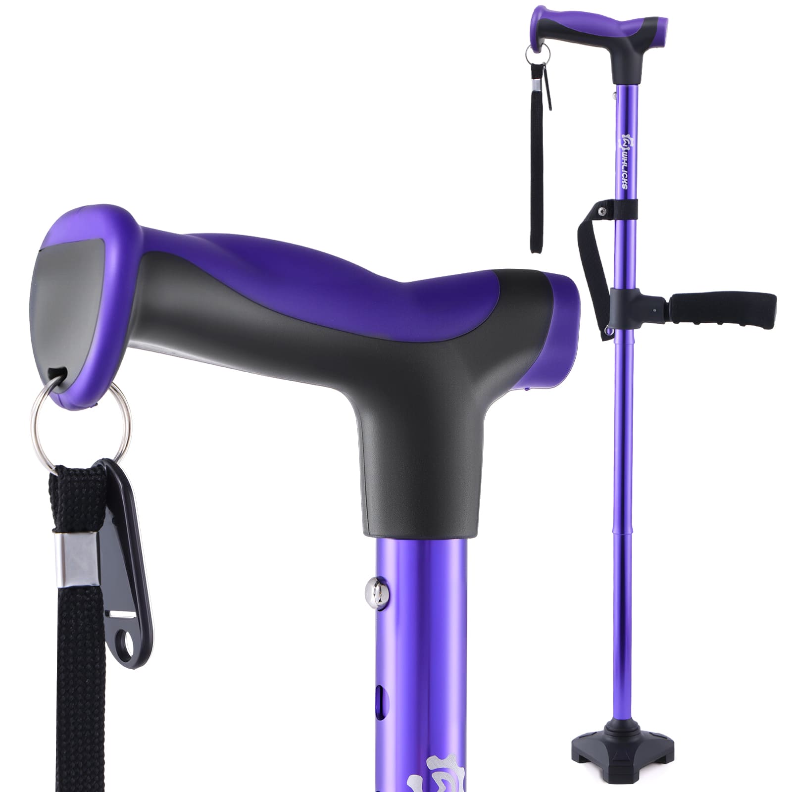 Purple and black walking cane with adjustable arm rest#color_purple