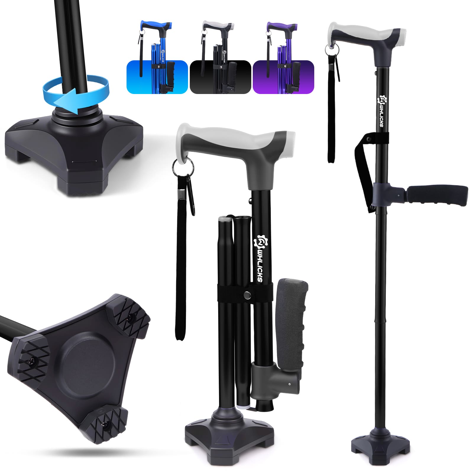 Adjustable walking cane with stand-up assist handle#color_black