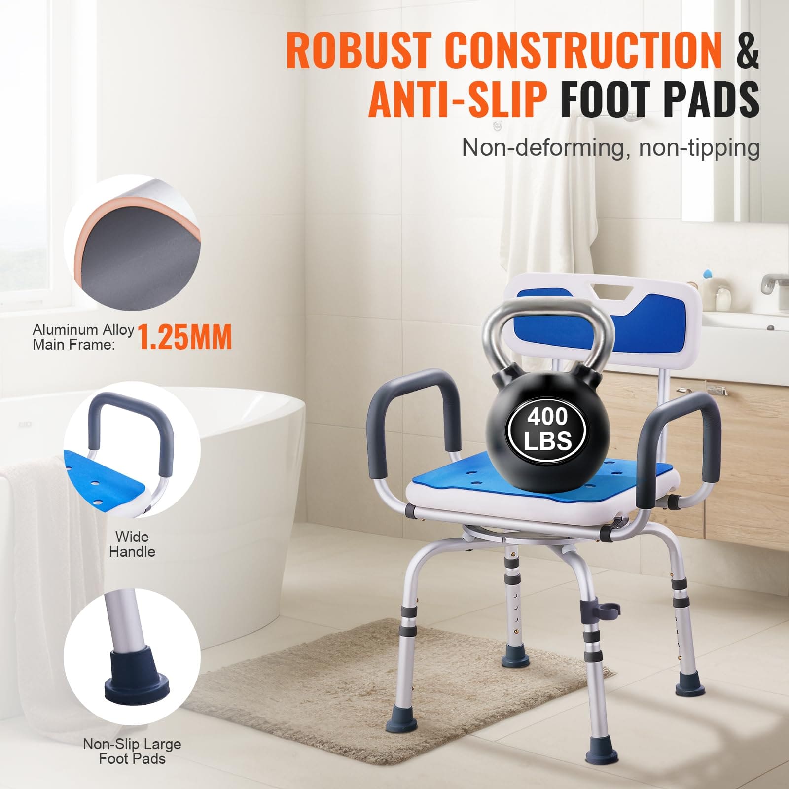 360° Swivel Shower Chair, 400lbs Adjustable Bath Seat for Seniors