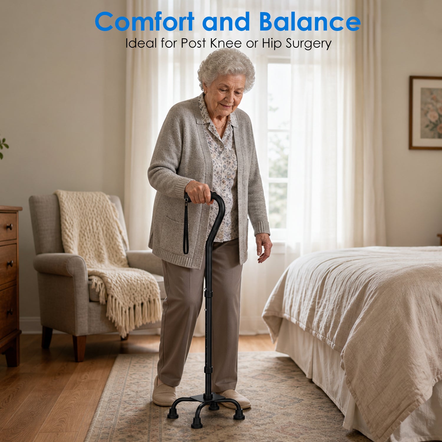 Premium All-Terrain Quad Cane with Ergonomic Grip & Stable Base