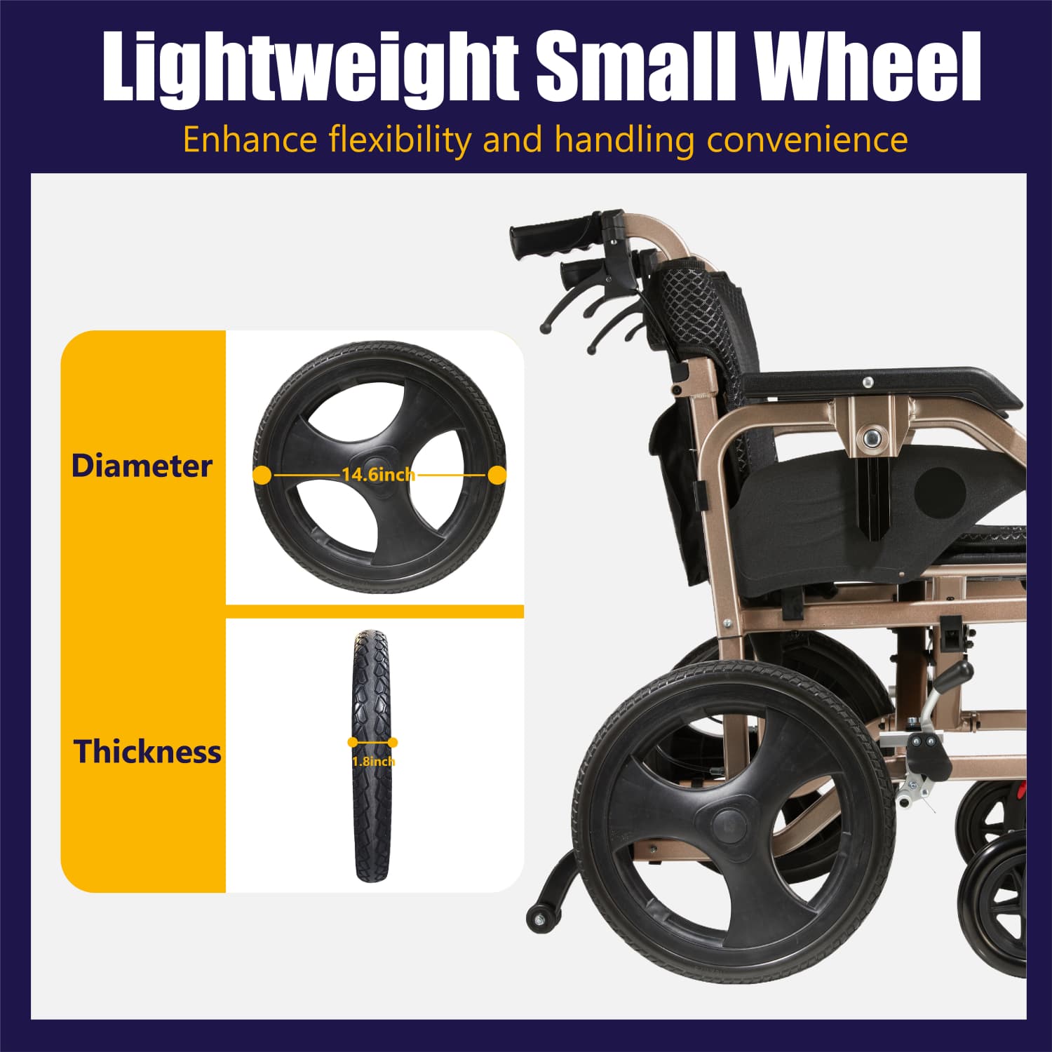 Lightweight Transport Wheelchair – Compact Size, Thick Stable Wheels