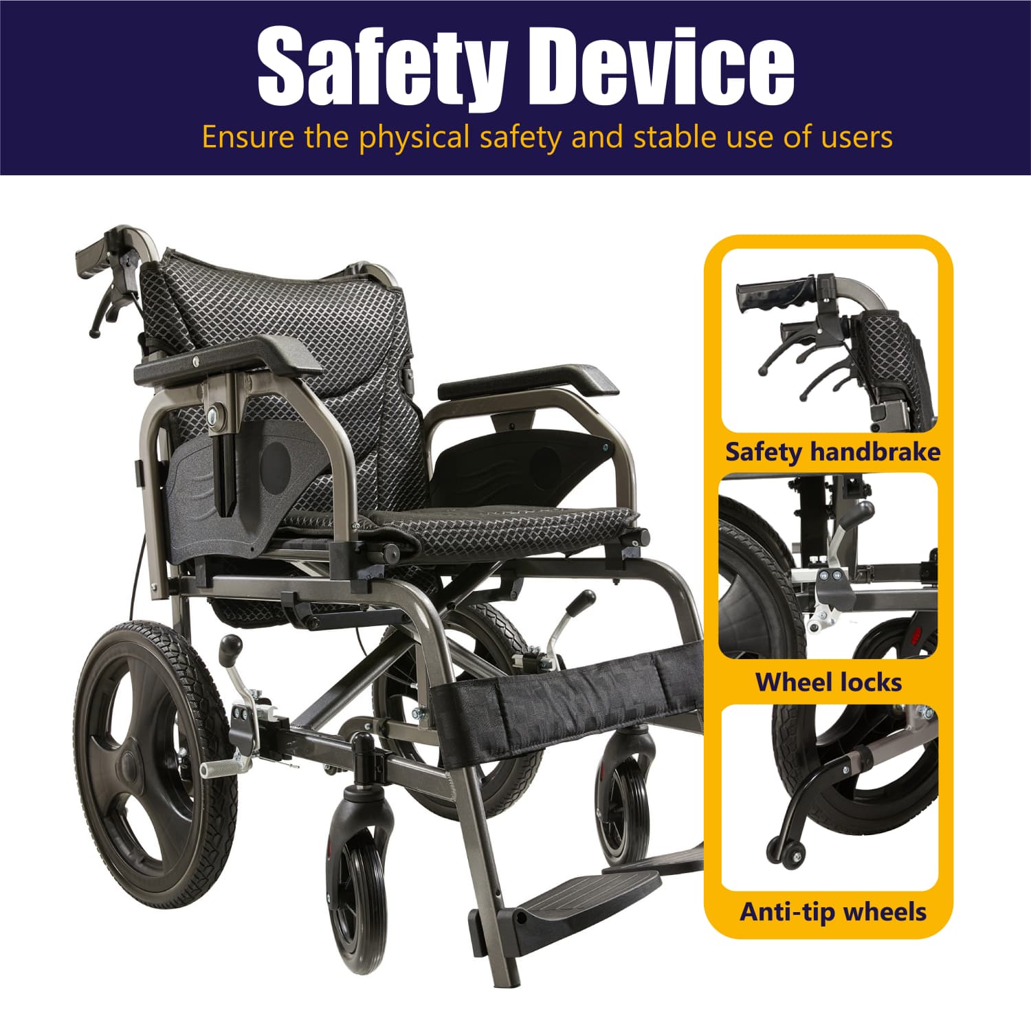 Lightweight Transport Wheelchair – Compact Size, Thick Stable Wheels