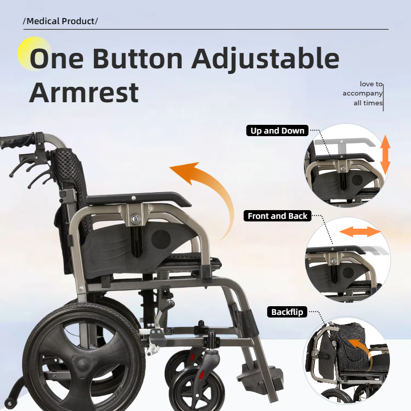 Lightweight Transport Wheelchair – Compact Size, Thick Stable Wheels
