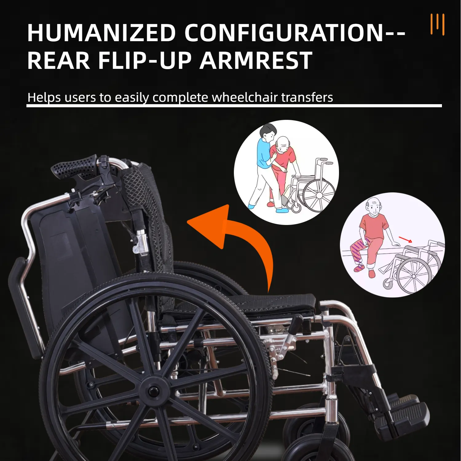 All-in-One Wheelchair – 20" Seat, Quick-Release Wheels & Dual Brakes