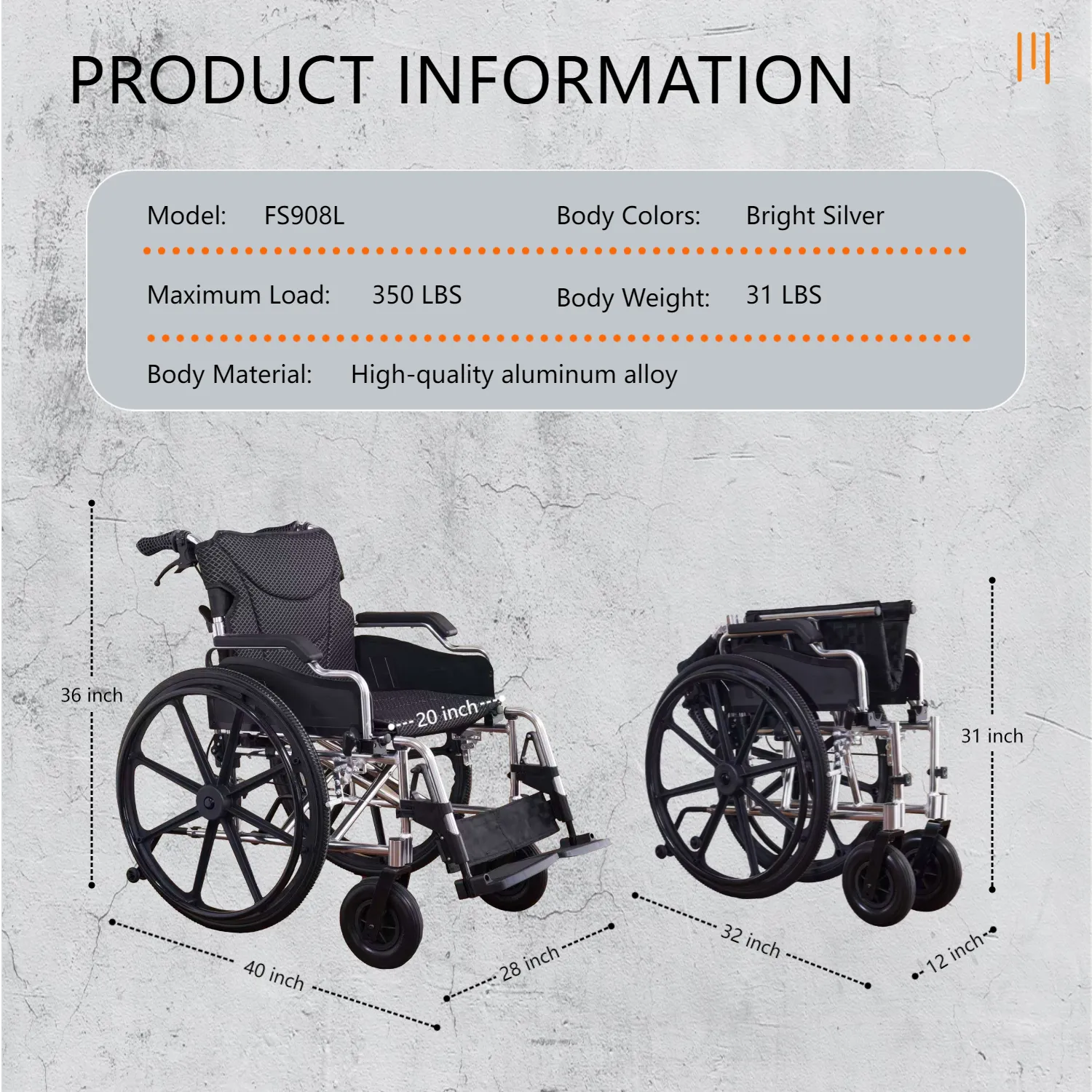All-in-One Wheelchair – 20" Seat, Quick-Release Wheels & Dual Brakes
