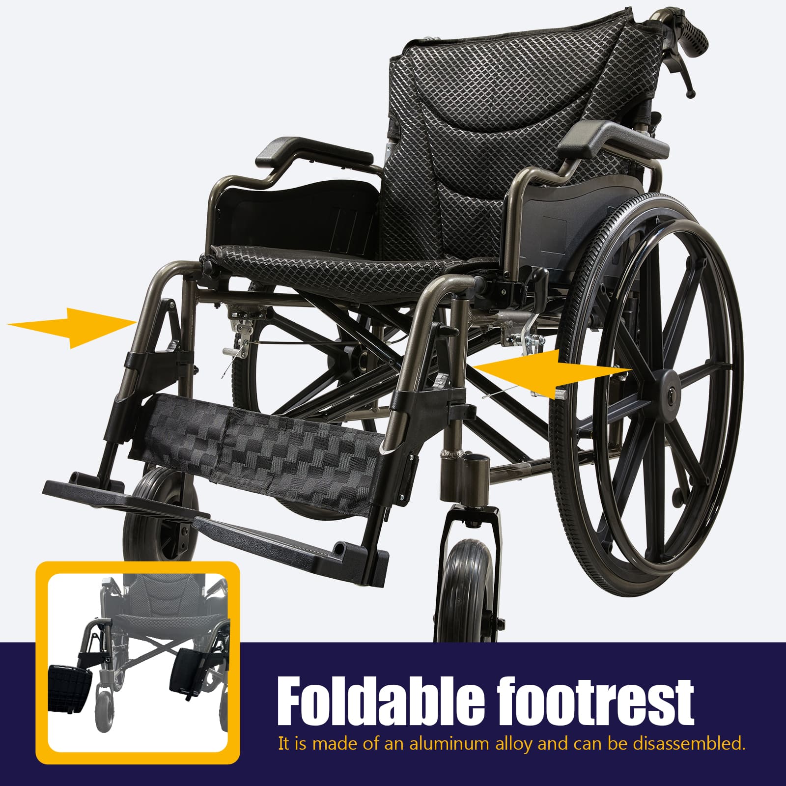 All-in-One-Rollstuhl – 50 cm Sitzbreite, Schnellspannräder & Doppelbremsen
