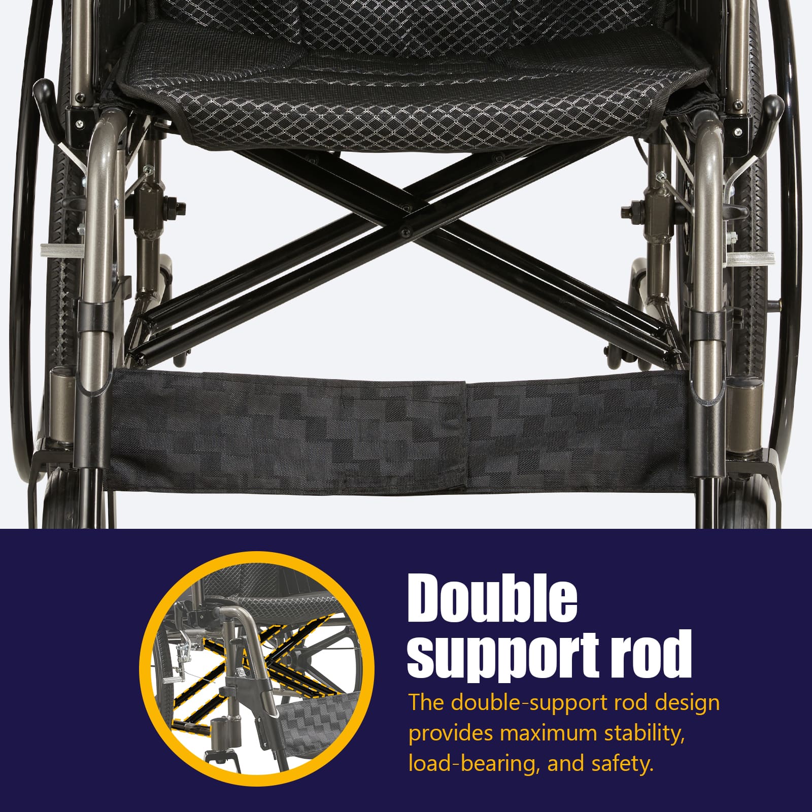 All-in-One-Rollstuhl – 50 cm Sitzbreite, Schnellspannräder & Doppelbremsen