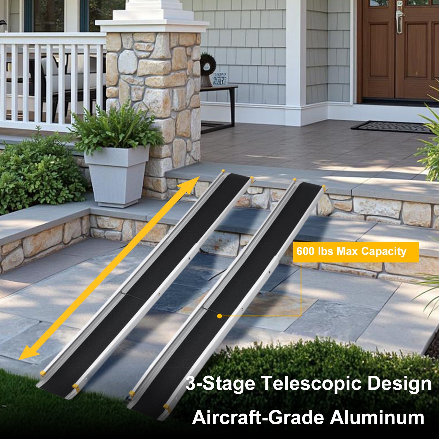 Elite 3-Stage Telescopic Wheelchair Ramp | 3.5'–10' Adjustable | 600 lbs