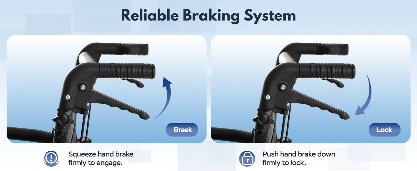transport wheelchair with reliable braking systemr#a09 blue pc
