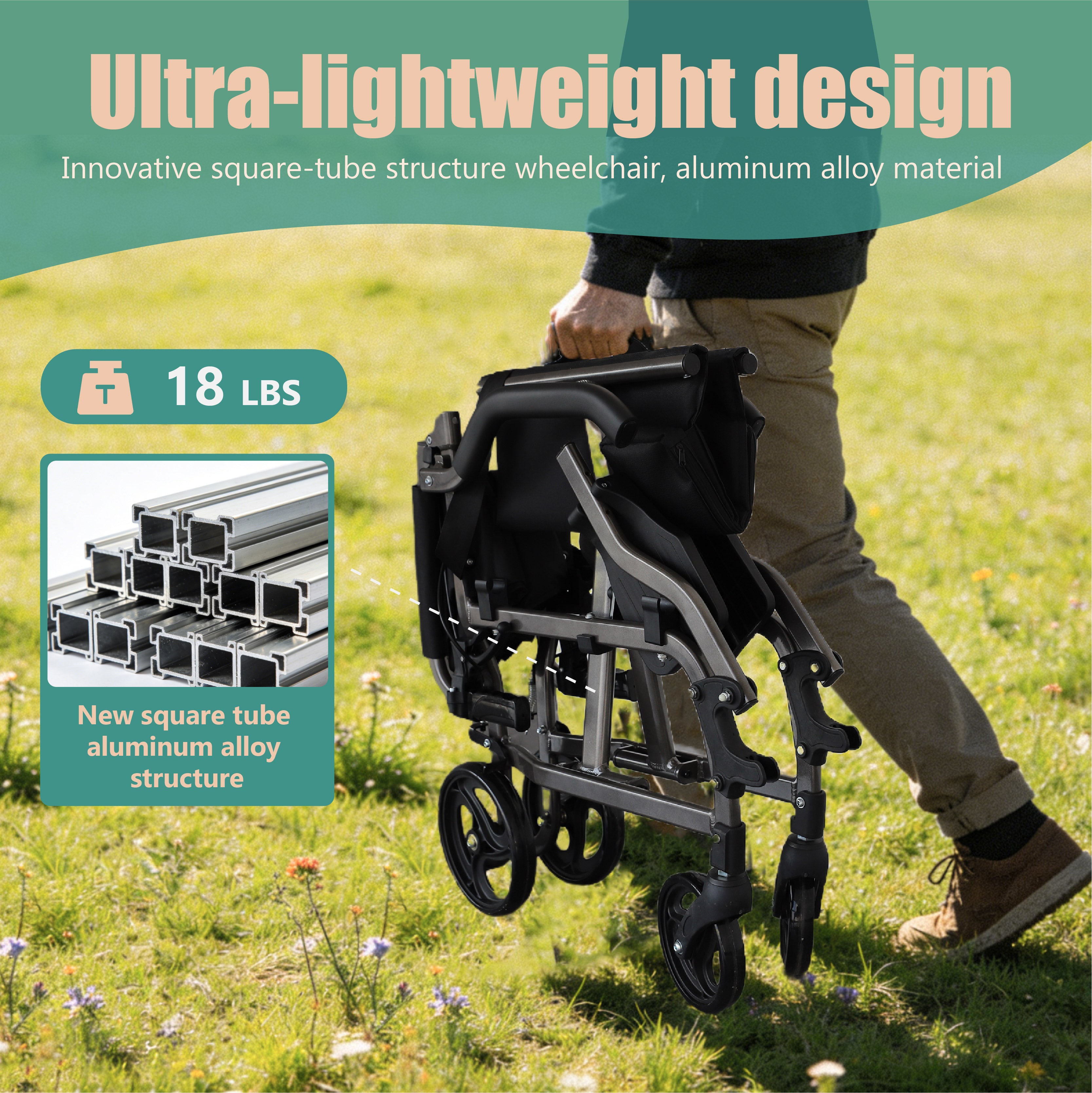 Ultra-Light Folding Travel Wheelchair with Compact Design