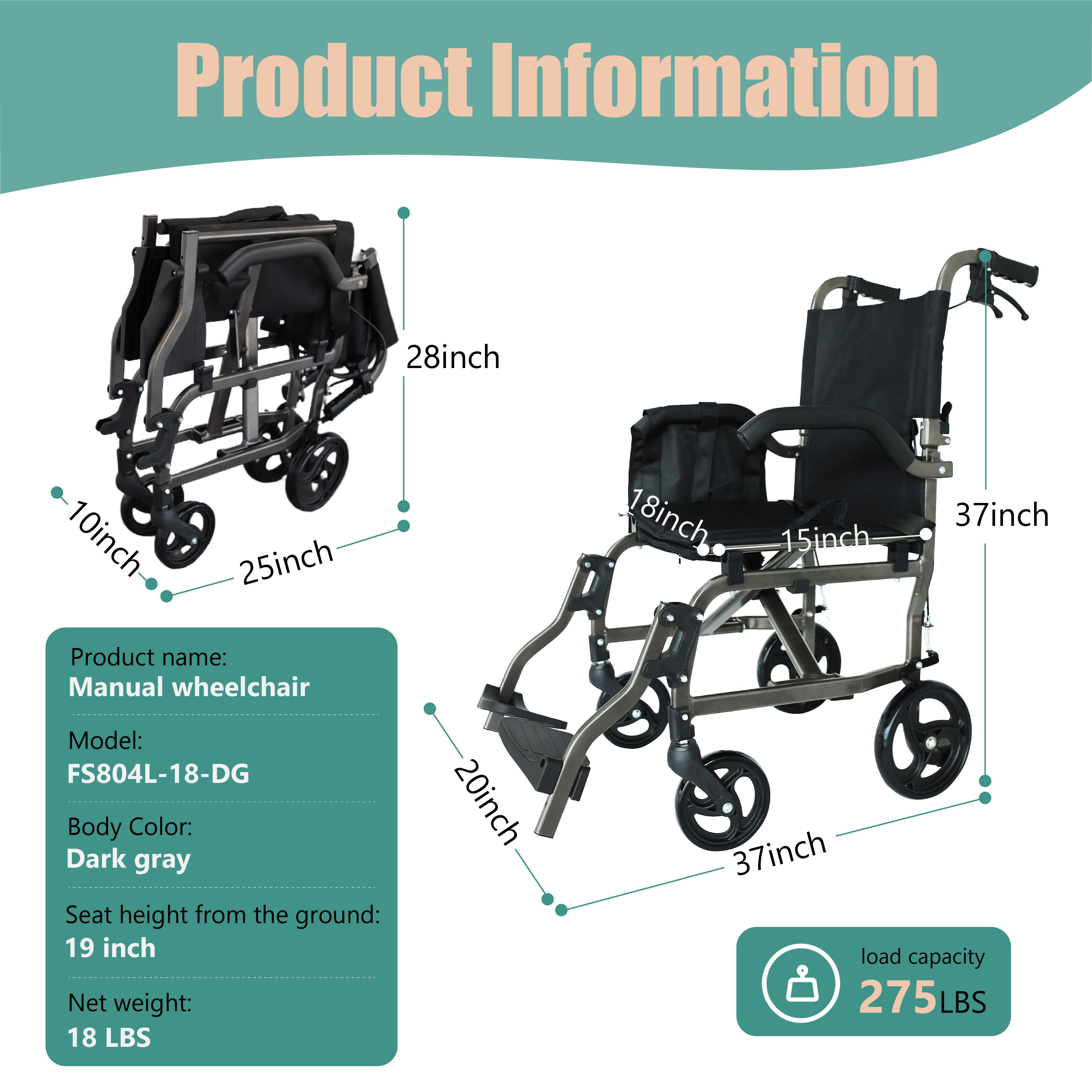 Ultra-Light Folding Travel Wheelchair with Compact Design