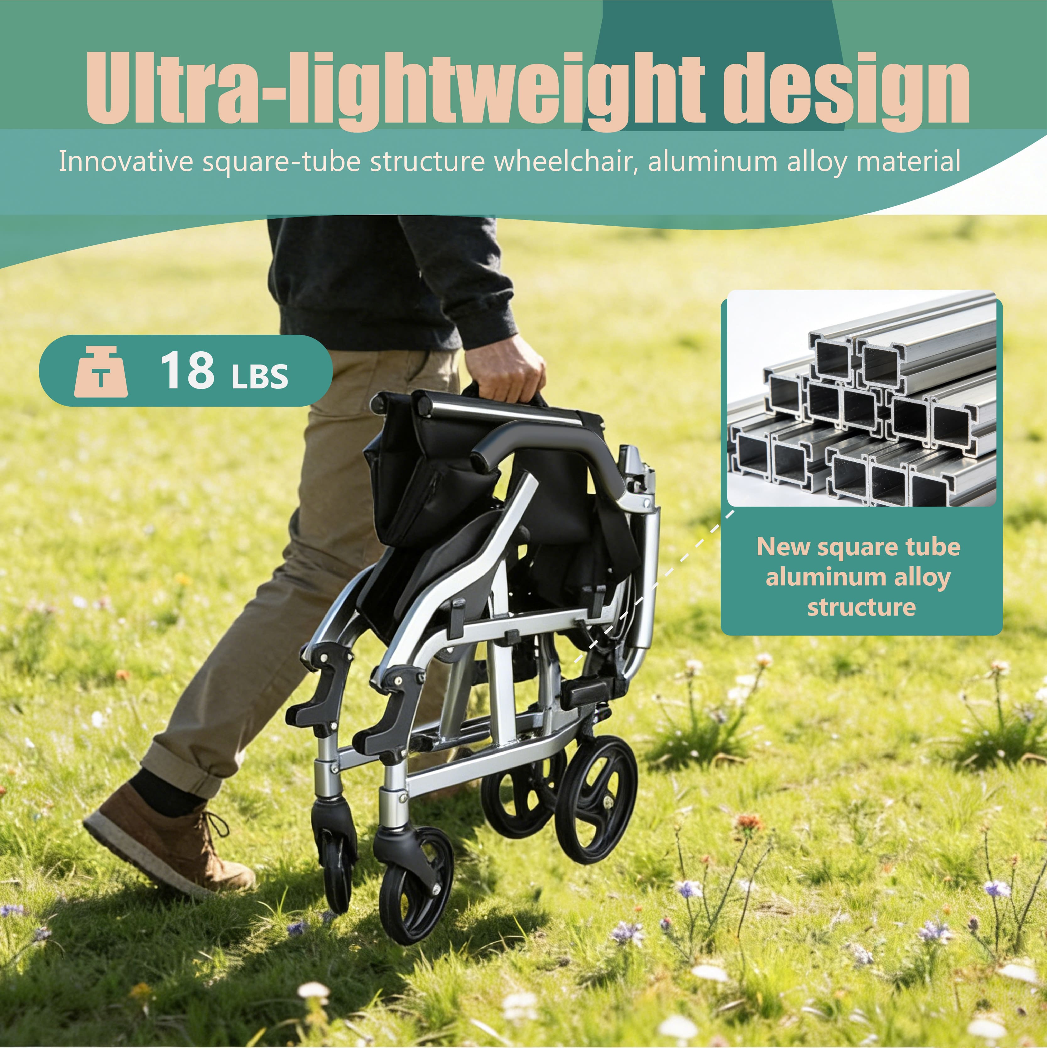 Ultra-Light Folding Travel Wheelchair with Compact Design