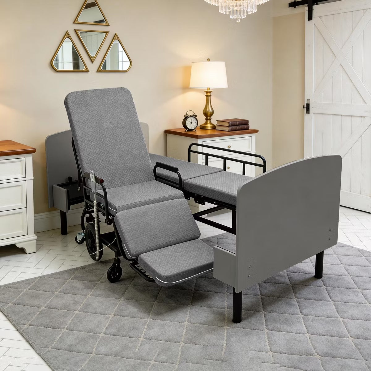 3-in-1 Electric Nursing Bed for Seniors with Wheelchair & Stretcher