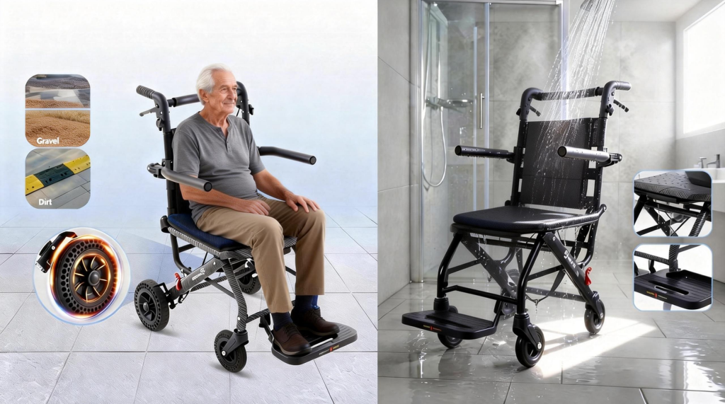 2-in-1 Wheelchair for Americans: A Lightweight Transport Wheelchair for Daily & Shower Use